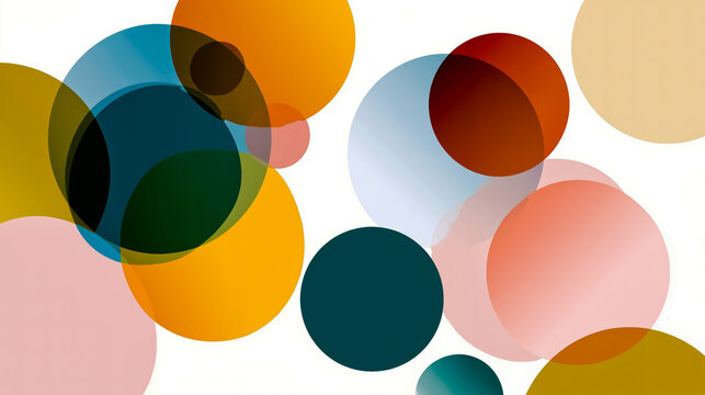 A vibrant and colorful abstract art piece featuring a collection of circles in various shades of blue orange pink and green