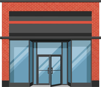 Modern brick storefront building retail exterior vector illustration