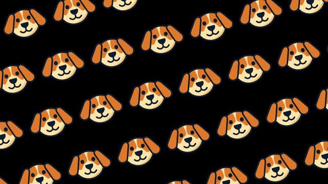 smile face of cute dog seamless pattern loop on alpha channel transparent background