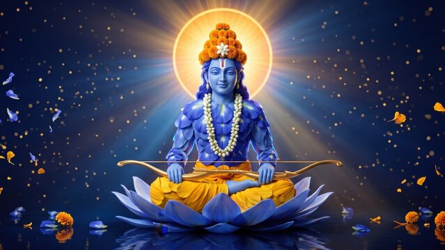 Shree Ram &ndash; Butterfly Pea and Marigold Flower Sculpture with Bow