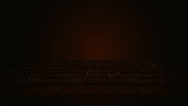 A 4K 10-second seamless loop background featuring a dark architectural data-grid environment, diagnostic signal pulses, and modular cell activation inspired by advanced manufacturing control systems.