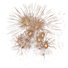 Fototapeta premium Isolated bright golden firework explosion with beautiful light trails on white background transparent background