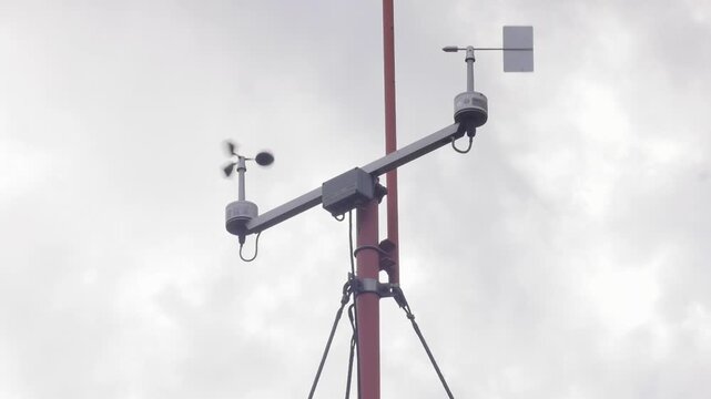 Close-up of an anemometer for measuring wind speed, a small weather station. Weather station automatic measurement of weather parameters.

