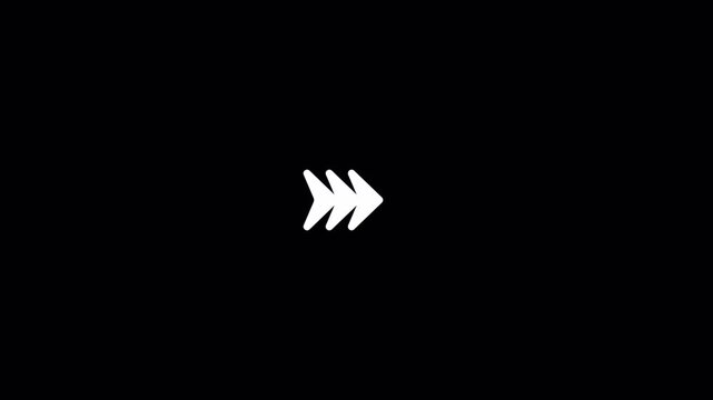 Triple solid chevron arrows pointing right over black. Suitable for fast forward buttons, triple skip controls, and speed indicators.