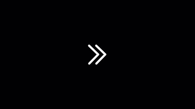 Double thin chevron outline animation on black background. Great for next page buttons, gallery controls, and slideshow navigation.