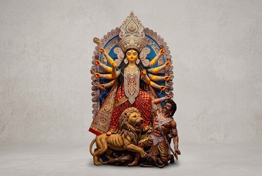 Traditional Goddess Durga Idol Isolated on Clean Background
