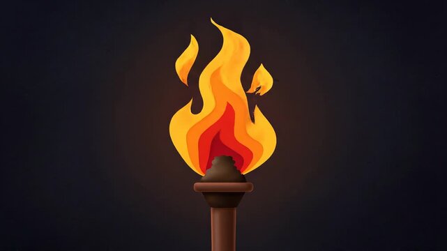 Burning torch with flickering flame animation in darkness representing exploration and discovery