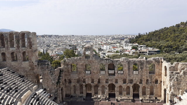 Odeon of Herodes Atticus and Athens cityscape from Acropolis
