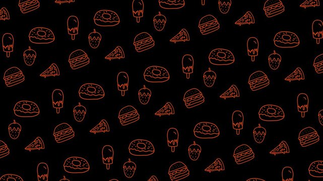 Hand drawn food seamless pattern loop on alpha channel transparent background