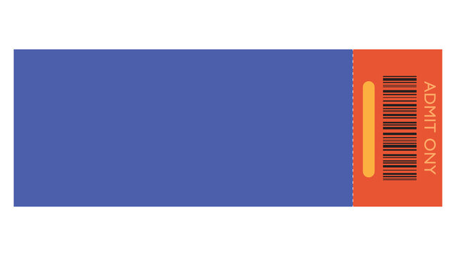 Admit one blue and orange event ticket with barcode and vertical design admission template entertainment festival rectangular vertical illustration scanning transaction activity