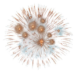 Fototapeta premium Isolated glowing bronze and blue firework explosion burst on white background transparent background