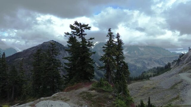 Aerial view of wilderness landscape in Mt. Baker-Snoqualmie National Forest, Washington.