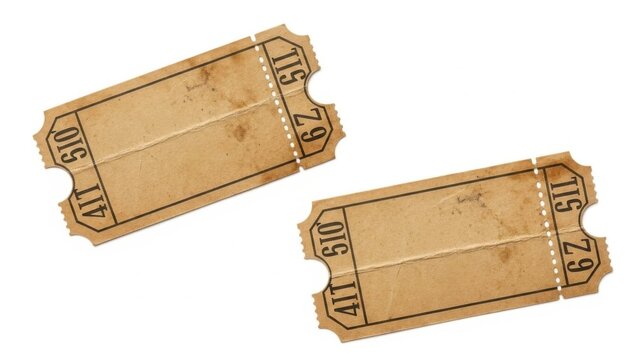 Two vintage brown paper tickets for events
