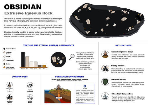Obsidian Extrusive Igneous Rock Scientific Illustration
