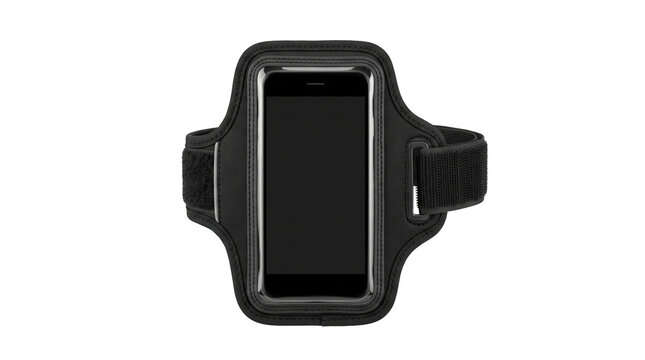 A black smartphone armband for exercise, featuring a secure case for mobile devices. Perfect for fitness, running, jogging, and gym workouts to keep phones accessible and safe.