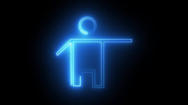 Blue neon glowing human stick figure icon animation on black background