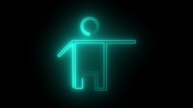 Neon blue glowing human stick figure icon animation on a black background