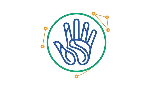 Minimalist hand icon with flowing lines inside circle for digital branding