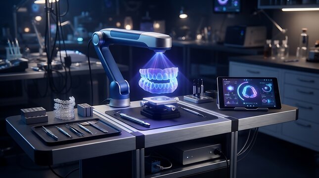 Innovative dental scanner projecting a holographic 3D model of teeth