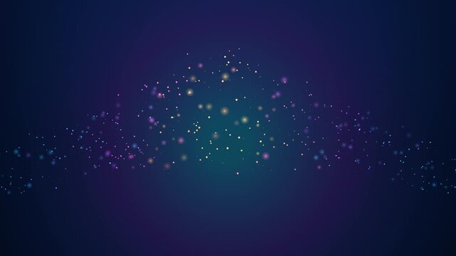 A premium 4K 10-second seamless loop featuring a flowing multicolor particle river with vibrant color separation, depth bokeh, and a moving crest payoff.