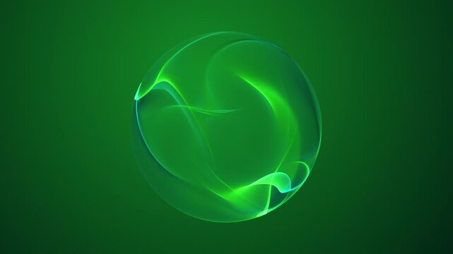Green sphere, subtle wave glow, gradient green background. Eco tech backdrop, green energy core. Glowing green plasma ball, 4K loop.