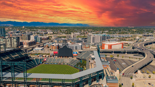 Aerial shot of Coors Field home of the Rockies in Denver Colorado USA