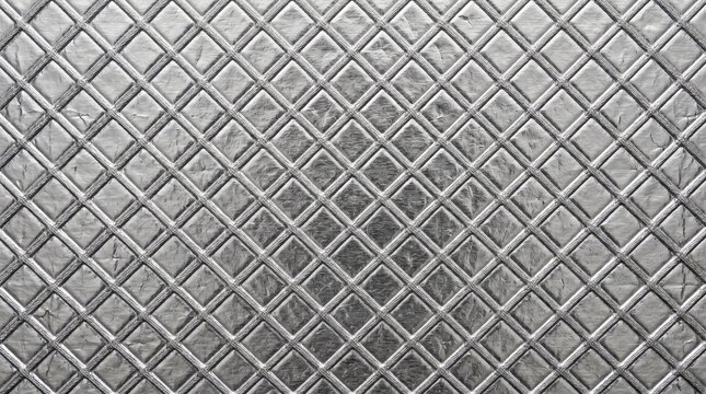 Silver Monochromatic Industrial Reflective Quilted Diamond Foil Wrinkled Metallic Grid Texture Background