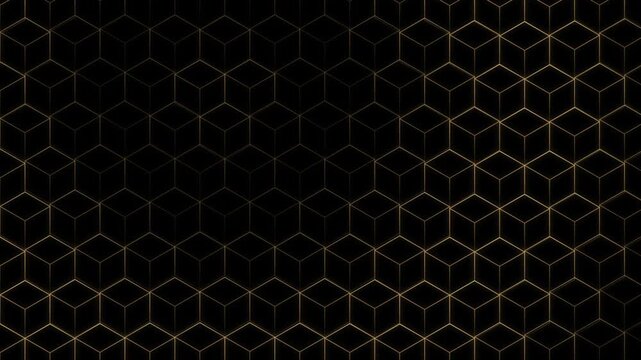 Luxury golden cube geometric pattern on black background for elegant premium branding and Motion design