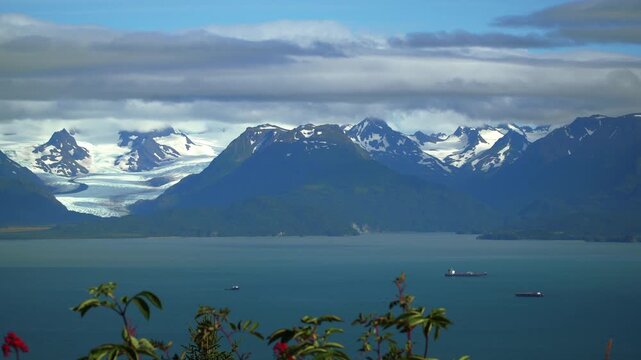 Glacier and Snow-Capped Mountains Across Kachemak Bay, Homer, Alaska