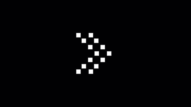 Dotted arrow formed by white squares pointing right over black. Great for digital breadcrumbs, pixel navigation, and game interfaces.