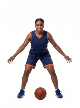 Female basketball player in defensive stance