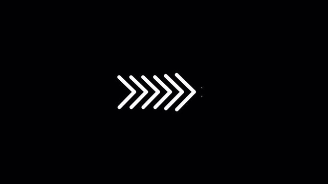 Eight thin chevrons lined in a row pointing right over black. Suitable for rapid forward icons, multi skip controls, and motion streak graphics.