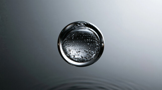 Digital Binary Code Encapsulated in Liquid Water Sphere