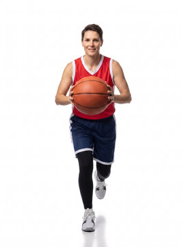 Female basketball player running with ball