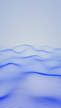 Blue wave from dots on white background. Vector light blue wave mobile format. Loop digital white wave background mesh blue particles. Clean data flow cyber technology wall 4K, 60fps, vertical video