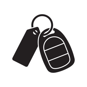 Black silhouette vector icon of a car key fob with keychain and price tag