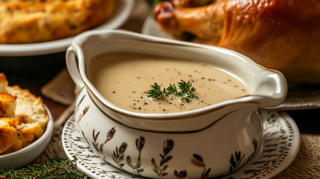 Creamy Herb Gravy in Ceramic Sauce Boat