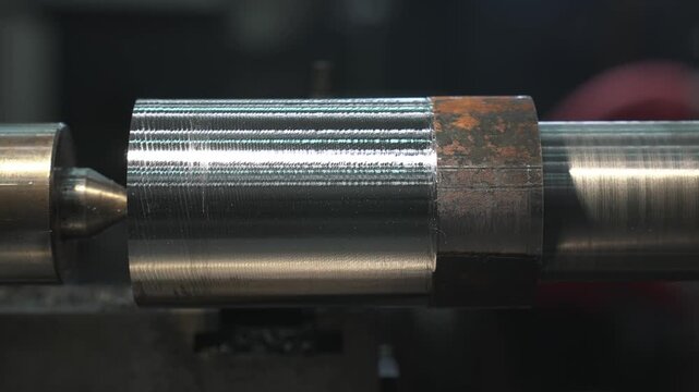 A time-lapse of the process of manufacturing a metal part from a blank on a CNC lathe using drills and cutting tools.