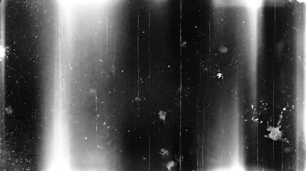 Obraz premium Old film texture with scratches, noise and light leaks. Realistic transparent overlay film texture in black-white, dust and grain. Distressed retro movie or photo negative effect of cinema nostalgia