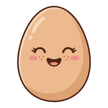 Cute cartoon egg with smiling face and rosy cheeks on white background