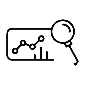 Data analysis icon with magnifying glass representing business and financial research on dashboard.