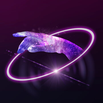 Spiritual hand, futuristic digital technology graphic