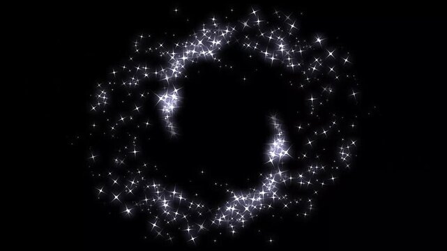 Explosive sparkling glitter stars on black screen background, glowing starlight sparkle path, particle magic tail sparkling glitter star dust trail loop animation, glitter sparkle animated 4k.