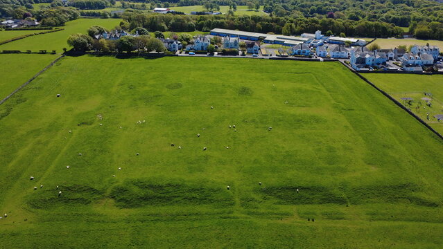 Aerial view of Alauna Roman Fort, Maryport  on the Solway Firth, Cumbria, England, UK