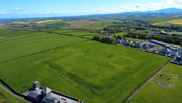 Aerial view of Alauna Roman Fort, Maryport  on the Solway Firth, Cumbria, England, UK
