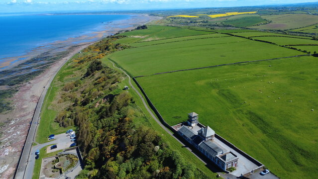 Aerial view of Alauna Roman Fort, Maryport  on the Solway Firth, Cumbria, England, UK
