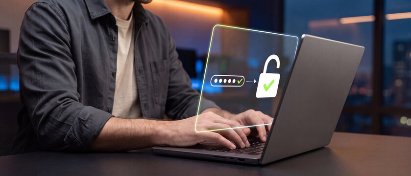 The user enters a password to log in to the laptop.