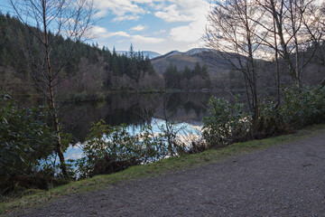 View from the path by Glencoe Lochan towards Am Meall, (with it's telecommunications mast) and Meall Mor. Glencoe village, Lochaber, Highlands of Scotland. © David