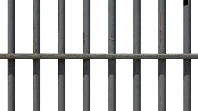 Metal prison bars, close-up, with rust and scratch details.