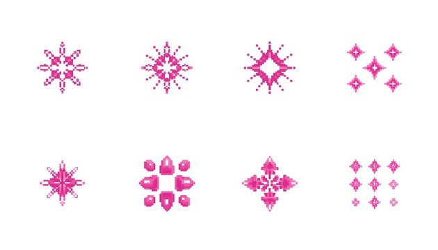 Pink sparkle icons, white background.